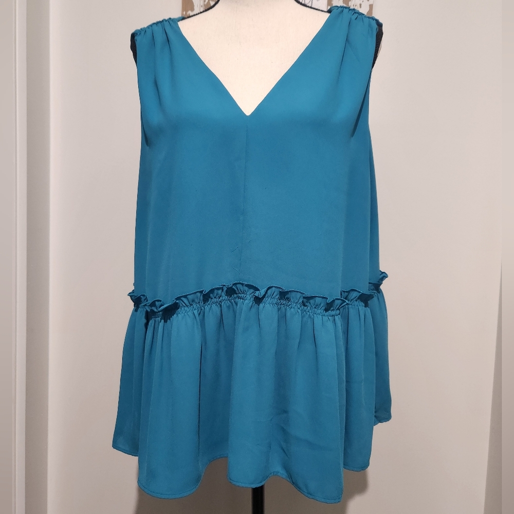 Loft Teal Sleeveless Ruffle Top Sz XL